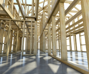 Interior of a house contruction frame on a white background. Very high resolution 3D render.